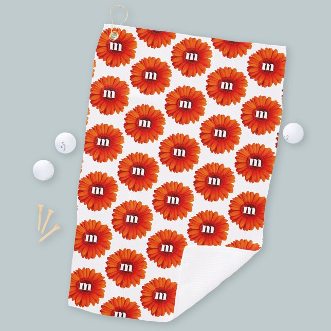 Monogram Initial Gerbera Daisy Golf Towel (Creator Uploaded)