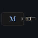 Monogram Initial Gift Favour Cornflower Blue Black Luggage Tag<br><div class="desc">Monogrammed initial and also personal details like name,  address,  phone number and email all of which you can edit. Designed with simple,  elegant and trendy blue and black background,  you can change the colour if you wish.</div>