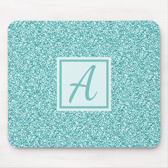Monogram Initial Girly Blue Sparkle Mouse Pad (Front)