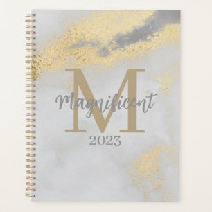 Monogram Initial Gold and Grey Marble Planner