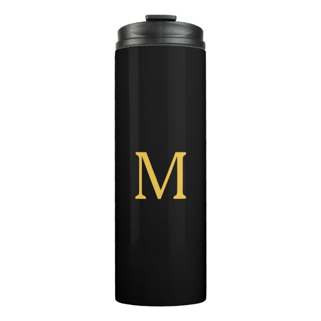 Monogram Initial Gold Black Custom Name Gift Thermal Tumbler (Front)