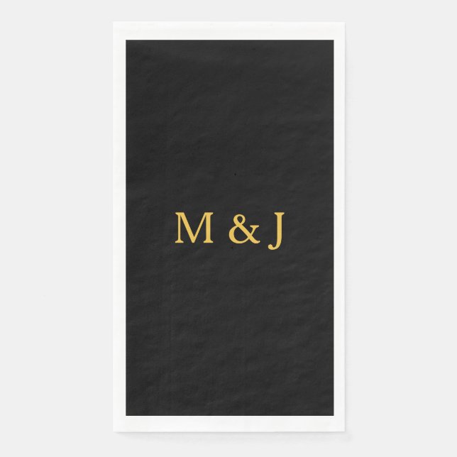 Monogram Initial Gold Black Custom Name Modern Napkin (Front)