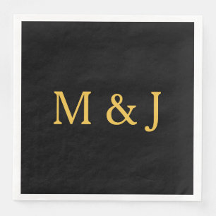 Monogram Initial Gold Black Custom Name Modern Napkin