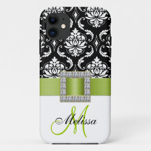 Monogram Initial Green Black Damask iPhone 5 Case