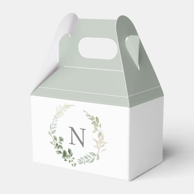 Monogram Initial Greenery Sage Green Favor Box (Front Side)