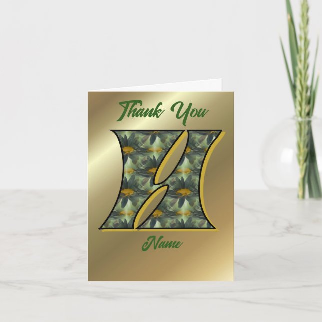 Monogram Initial H Daisies Art Personalized Thank You Card (Front)