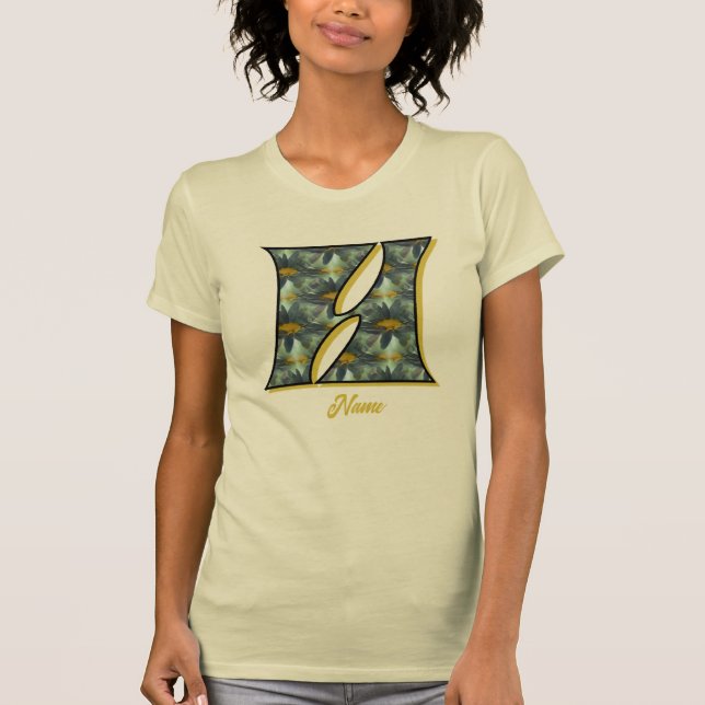 Monogram Initial H Daisy Flower Art Personalized T-Shirt (Front)