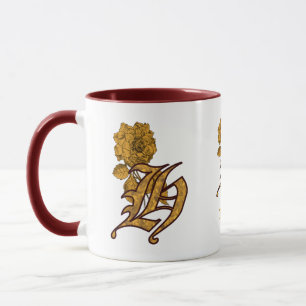 Monogram Initial H Elegant Gold Peony Personalized Mug