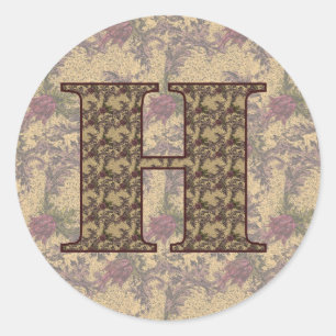 Monogram Initial H Elegant Vintage Floral Classic Round Sticker