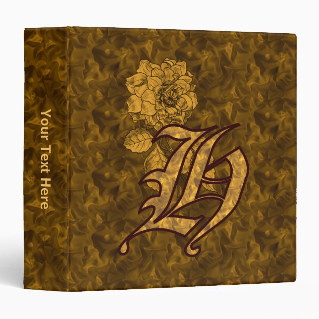 Monogram Initial H Gold Satin Peony Personalized Binder (Front/Spine)