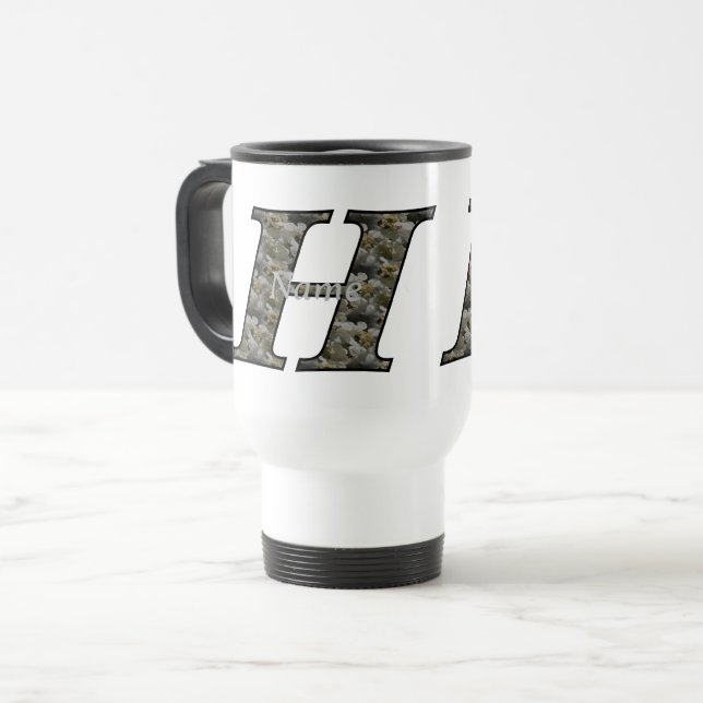 Monogram Initial H Hydrangea Flowers Personalized Travel Mug (Front Left)