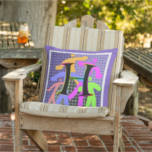 Monogram Initial H Multi Outdoor Pillow