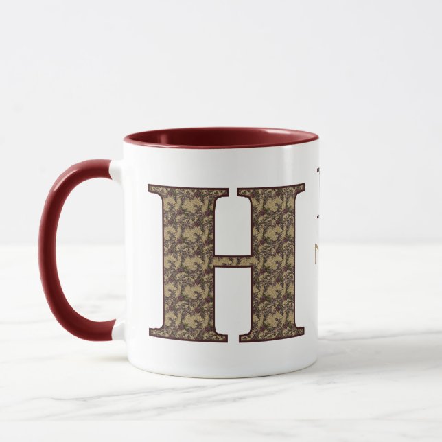 Monogram Initial H Vintage Floral Personalized Mug (Left)