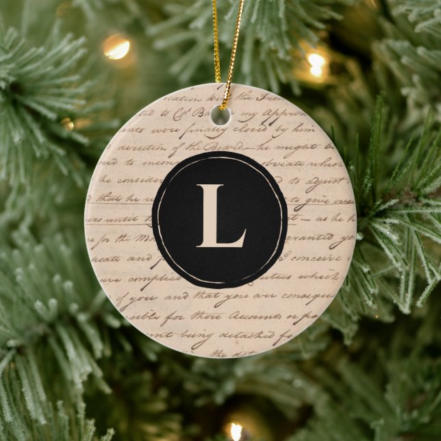 Monogram Initial Handwritten Paper Antique Letter Ceramic Ornament (Tree)