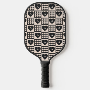 Monogram Initial Hearts Chequered Personalized Pickleball Paddle