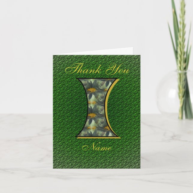 Monogram Initial I Daisies Art Personalized Thank You Card (Front)