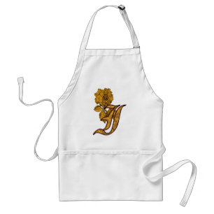 Monogram Initial I Elegant Gold Peony Flower Standard Apron
