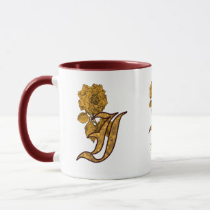 Monogram Initial I Elegant Gold Peony Personalized Mug