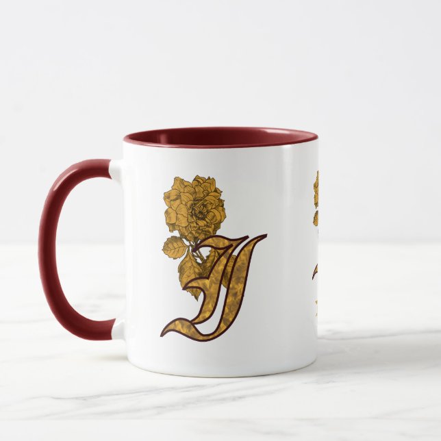 Monogram Initial I Elegant Gold Peony Personalized Mug (Left)
