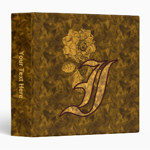 Monogram Initial I Gold Satin Peony Personalized Binder