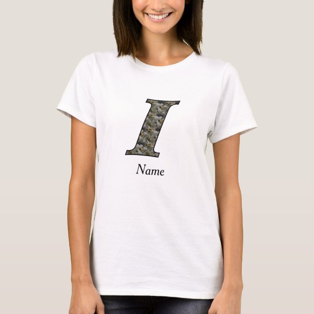 Monogram Initial I Hydrangea Flowers Personalized T-Shirt (Front)