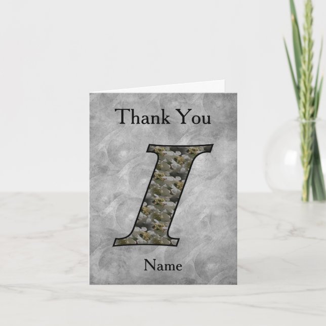 Monogram Initial I Hydrangea Flowers Personalized Thank You Card (Front)