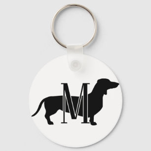 Monogram Initial I Love Dachshunds Silhouette Keychain