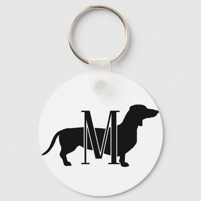 Monogram Initial I Love Dachshunds Silhouette  Keychain (Front)