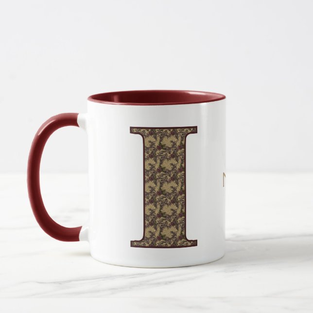 Monogram Initial I Vintage Floral Personalized Mug (Left)