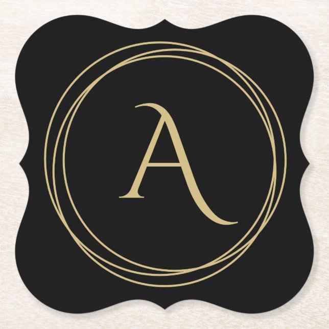 Monogram Initial in Circles Paper Coaster (Front)
