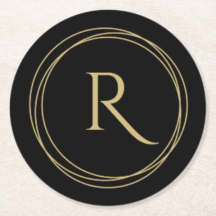 Monogram Initial in Circles Round Paper Coaster