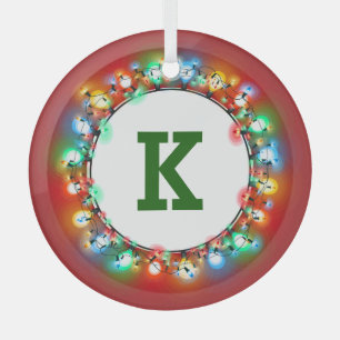 Monogram Initial in Holiday Lights  Glass Ornament