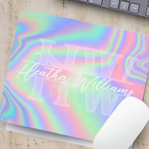 Monogram Initial Iridescent Hologram Mousepad