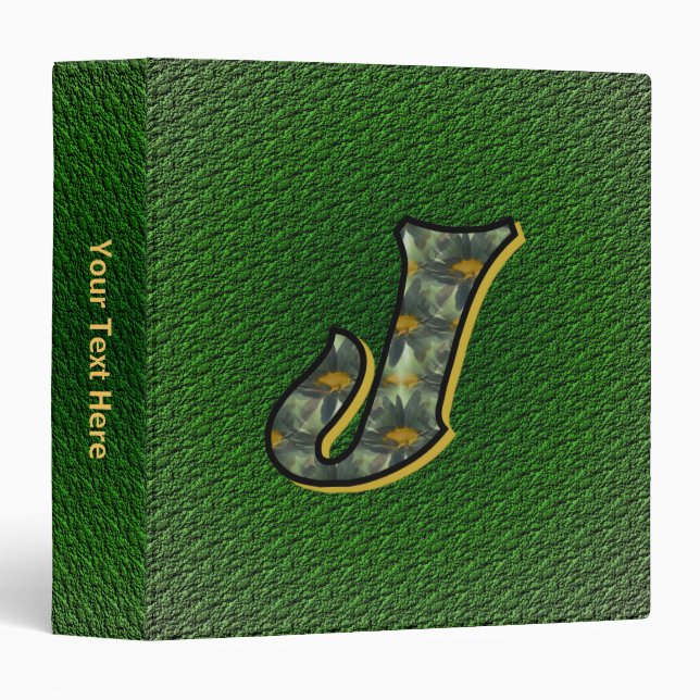 Monogram Initial J Daisies Art Personalized Binder (Front/Spine)
