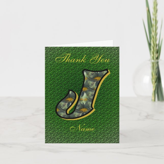 Monogram Initial J Daisies Art Personalized Thank You Card (Front)