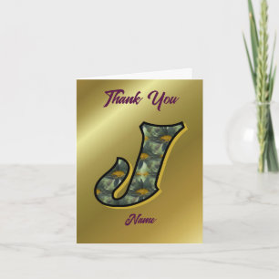Monogram Initial J Daisies Art Personalized Thank You Card