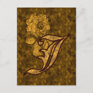 Monogram Initial J Elegant Gold Peony Flower Postcard