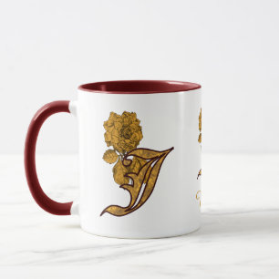 Monogram Initial J Elegant Gold Peony Personalized Mug