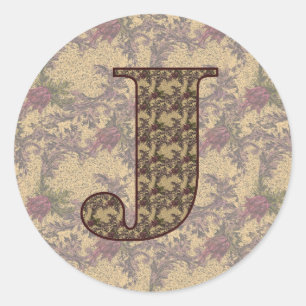 Monogram Initial J Elegant Vintage Floral Classic Round Sticker