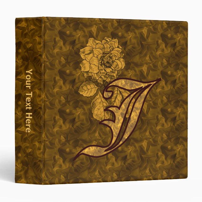 Monogram Initial J Gold Satin Peony Personalized Binder (Front/Spine)