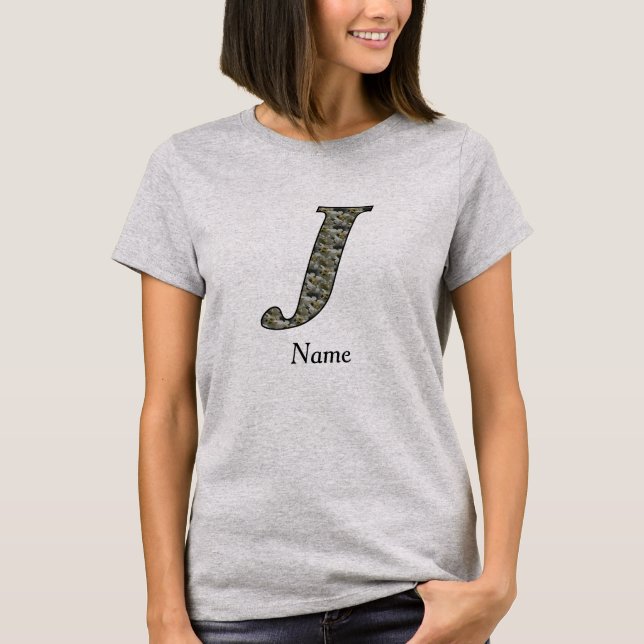 Monogram Initial J Hydrangea Flowers Personalized T-Shirt (Front)
