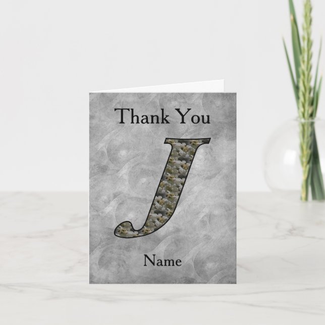 Monogram Initial J Hydrangea Flowers Personalized Thank You Card (Front)