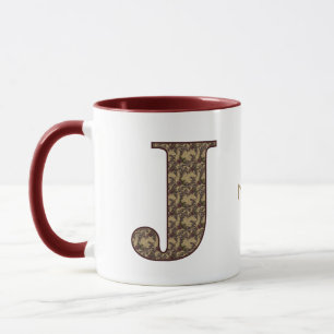 Monogram Initial J Vintage Floral Personalized Mug