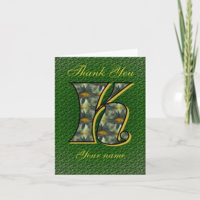 Monogram Initial K Daisies Art Personalized Thank You Card (Front)