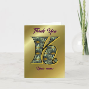 Monogram Initial K Daisies Art Personalized Thank You Card