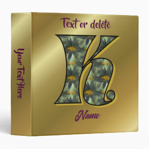 Monogram Initial K Daisies Floral Art Personalized Binder