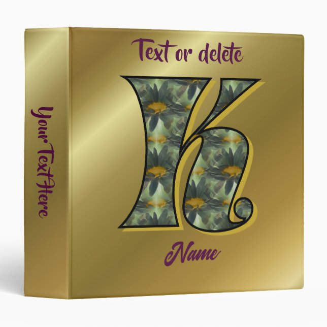 Monogram Initial K Daisies Floral Art Personalized Binder (Front/Spine)