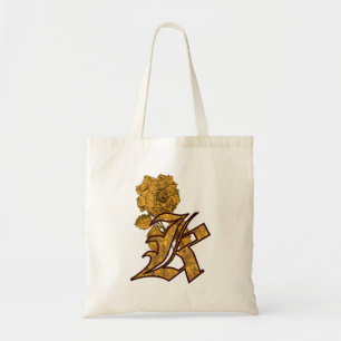 Monogram Initial K Elegant Gold Peony Flower Tote Bag