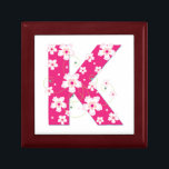 Monogram initial K floral jewellery, trinket box<br><div class="desc">Monogram initial letter K personalized pretty pink hibiscus flowers jewellery box,  trinket box,  keepsake box .  great gift idea for women,  ladies,  girls,  teens</div>