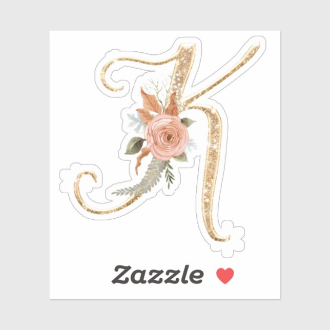 Monogram Initial K Gold Glitter Peony Rose Floral (Sheet)